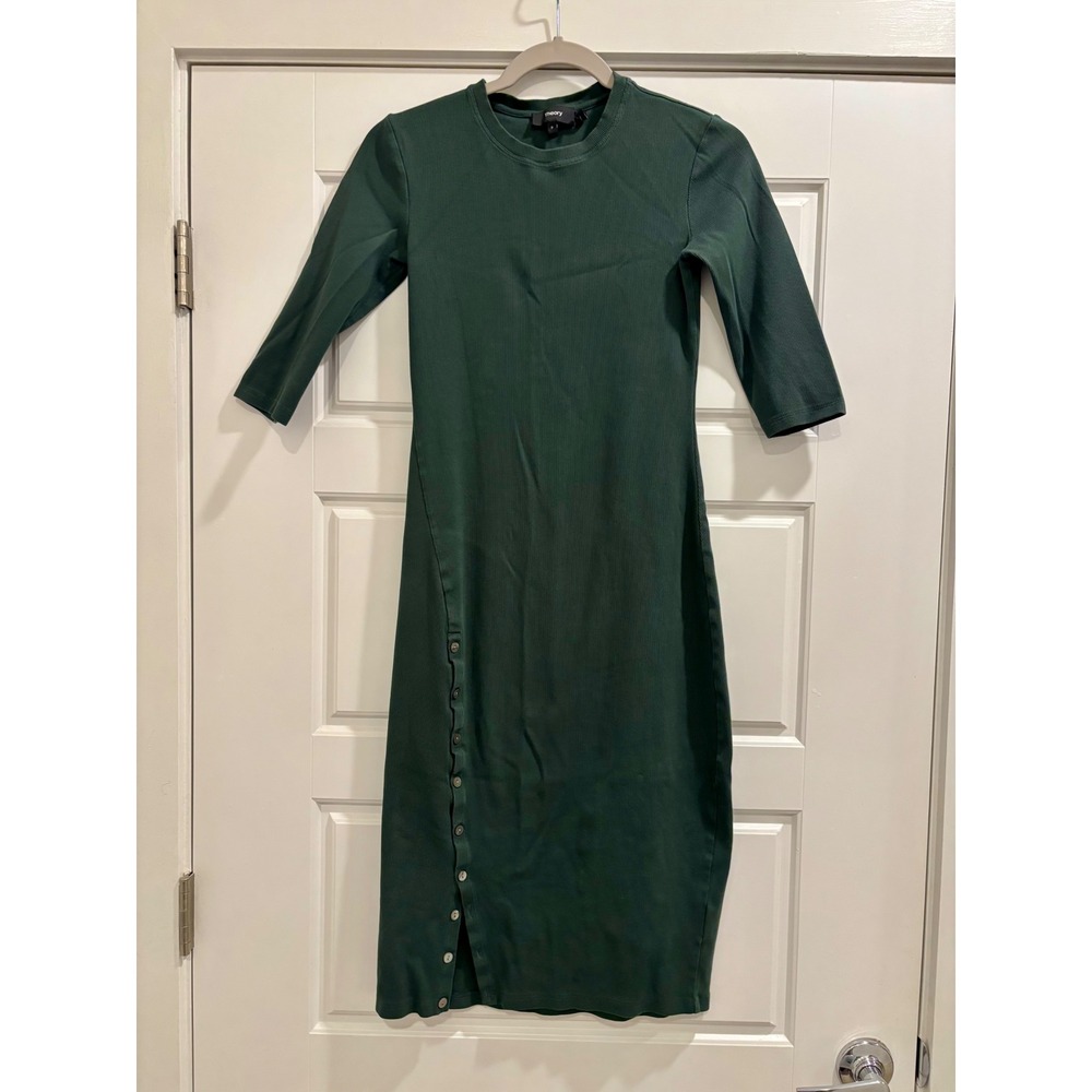 Theory Green Ribbed Pima Cotton Button Front Perry Knit Midi Dress Size P